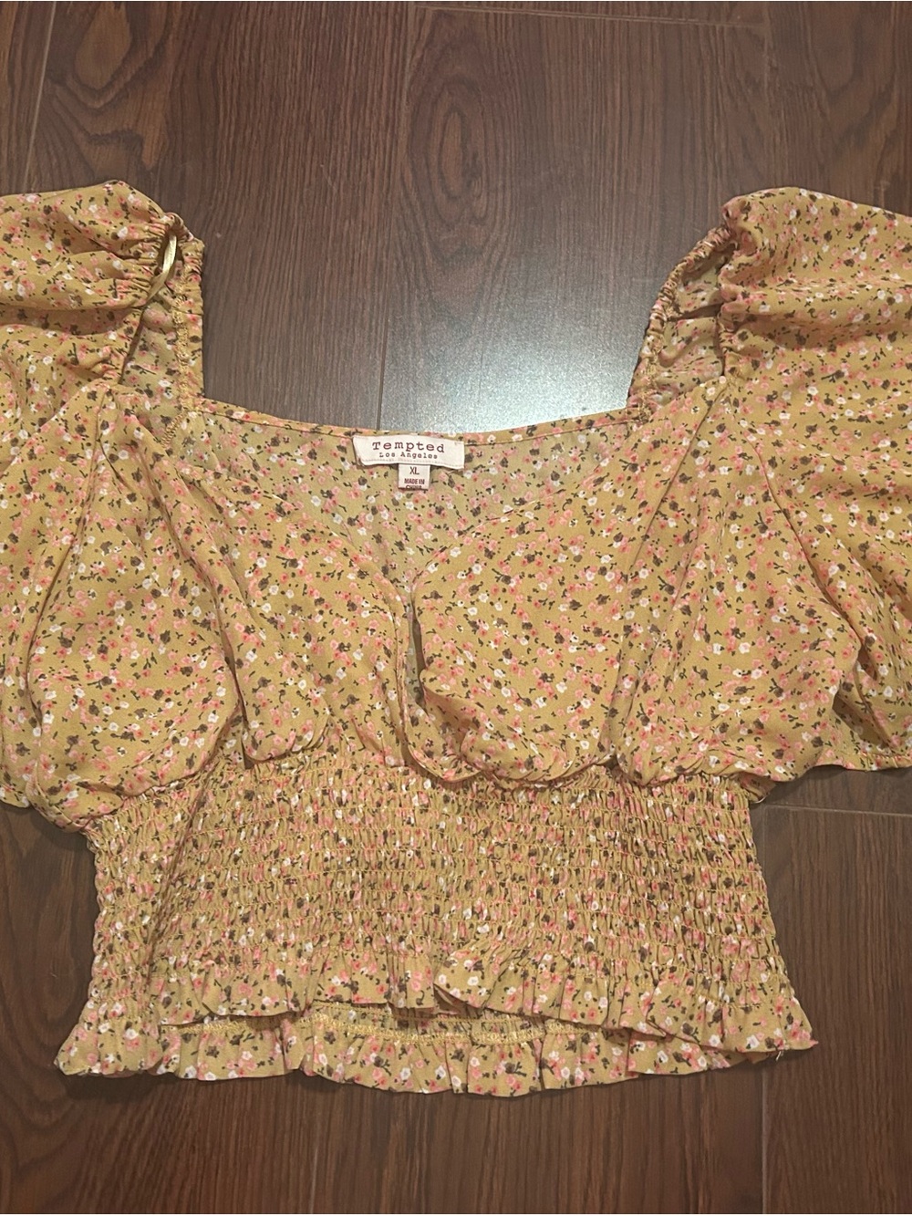 Tempted Mustard Floral Smocked Crop Top